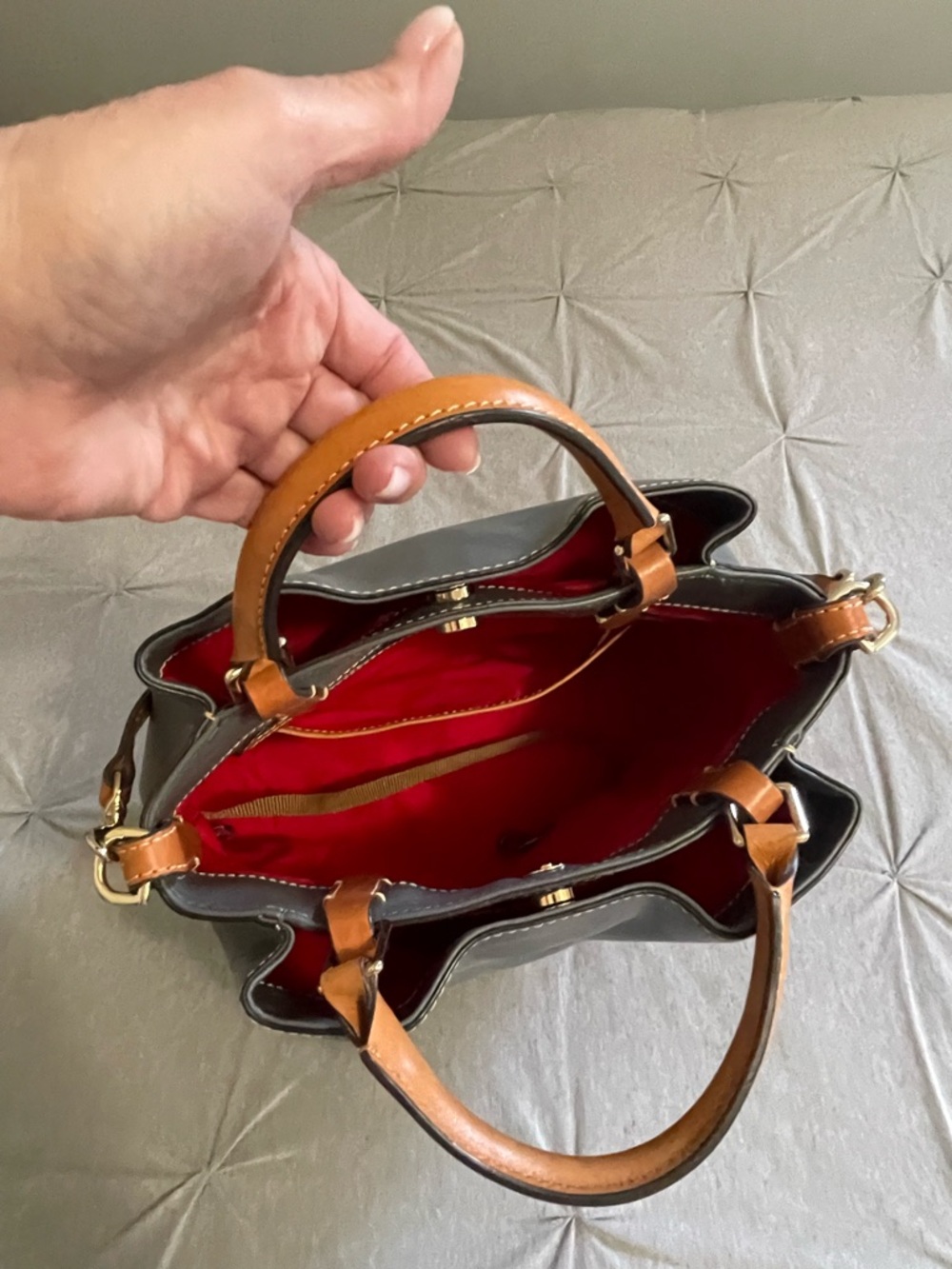 Dooney & Bourke Gray Leather Tote with Tan Handles - Picture 5 of 5